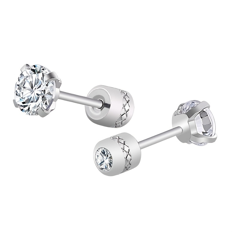 Men's Titanium Steel Zircon Earrings, Clean Design