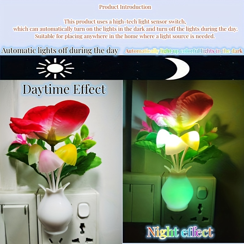 Us Standard Smart Night Sense Led Lily Vase Colorful Night - Temu