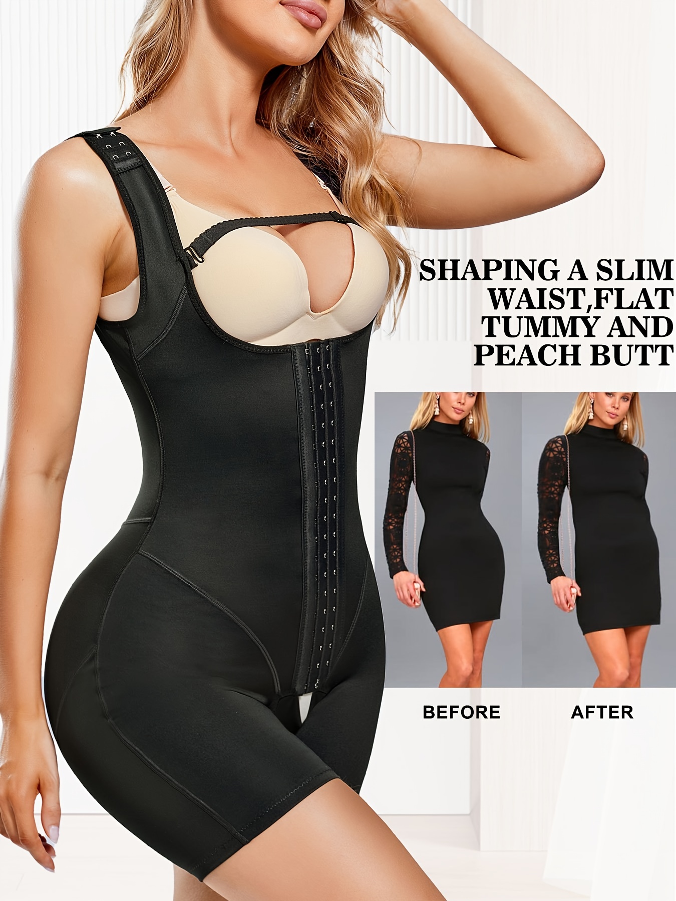Mesh Shapewear Bodysuit for Women Tummy Control Waist Trainer Butt Lifter  Panties Slimming Body Shaper Open Bust (Color : Black, Size : Medium) :  : Clothing, Shoes & Accessories