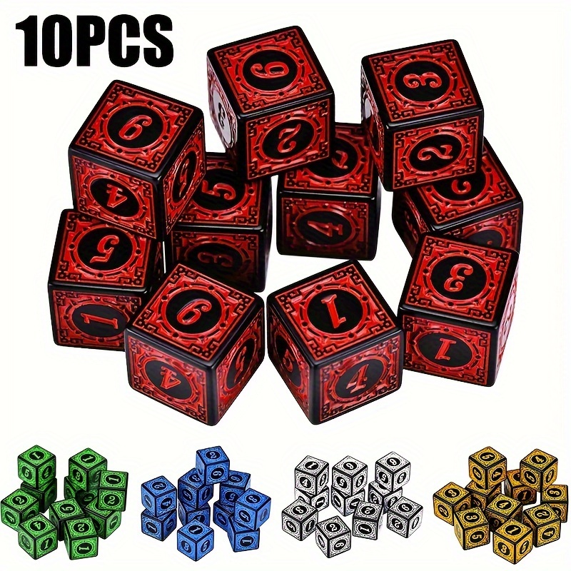 

10pcs D6 Retro Pattern Number 16mm Dice Set For Board Game, Drinking Game Accessories