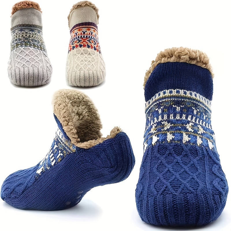 Men's Fluffy Slouch Winter Warm Plush Non Slip Grip Soft Comfy Slippers Socks