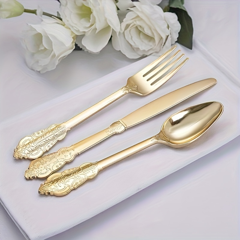 Golden Rose Golden Plastic Silverware Plastic Cutlery - Temu