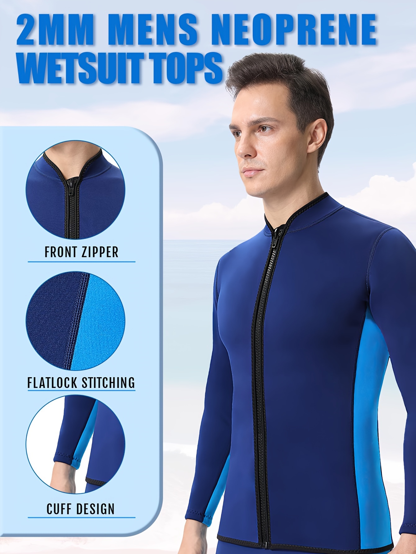Color Block Men's Wetsuit Top Men's Long Sleeve Slim Fit Zip - Temu Canada