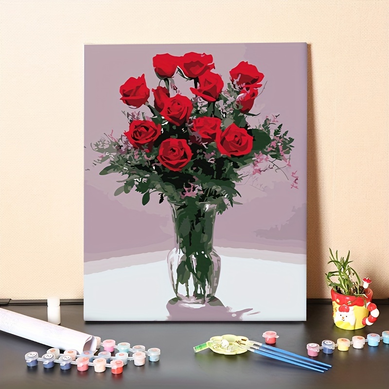 Paint by Numbers Kit for Adults, Flowers Paint by Numbers, Paint by Number  Kits Roses at the Window Wall Decor with Paintbrushes Acrylic Pigment for