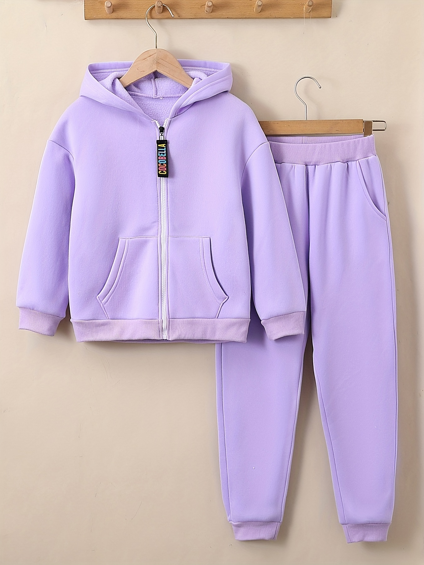 Girl's Trendy Patched Hoodie Sweatpants Set Color Block - Temu