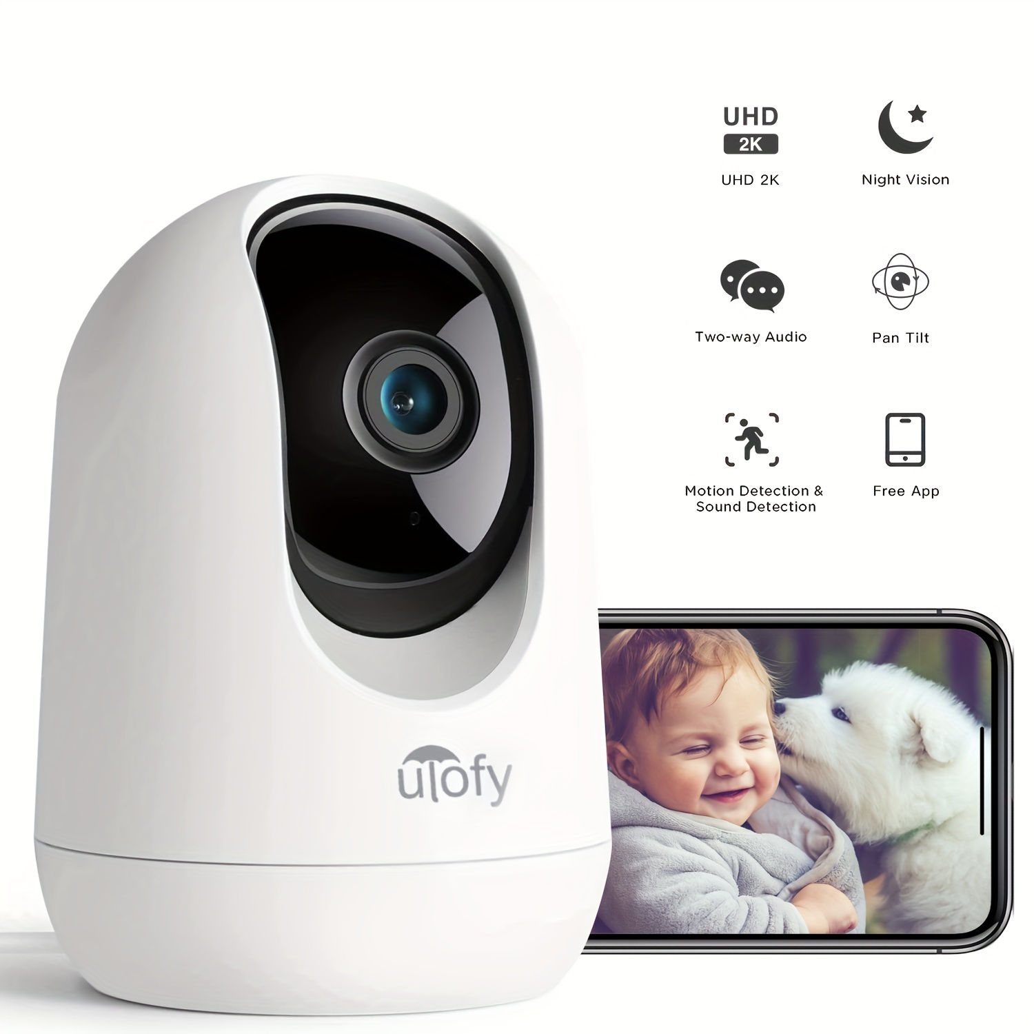 Podofo Indoor Security Camera 1080p WiFi Pet Camera 360 Degree Home Camera  with App, Night Vision, 2-Way Audio, Human Detection, Motion Tracking