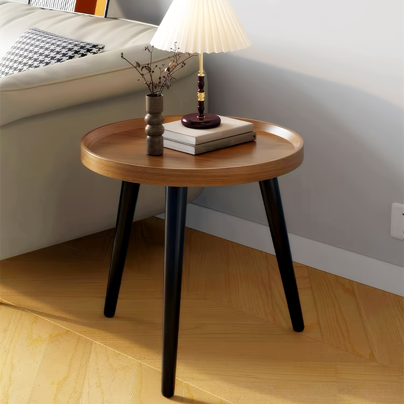 Mesa de centro redonda negra para sala de estar y espacios pequeños, mesa  de café con acento de madera de 31 pulgadas, mesa de centro moderna