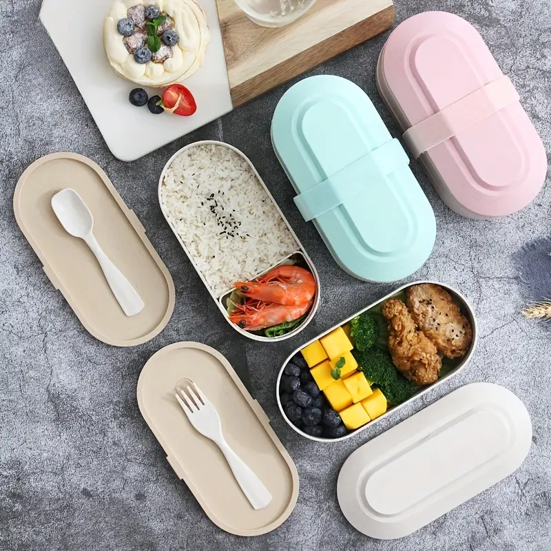 2-layer Bento Box, Leakproof Lunch Containers, Cute Lunch Boxes, Dishwasher  Microwave Safe, Lunch Food Container, Stackable Bento Lunch Box With Spoon  And Fork, Home Kitchen Supplies - Temu