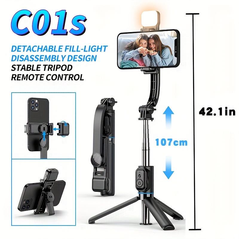 Palo selfie, trípode y soporte de 107 cm para teléfono