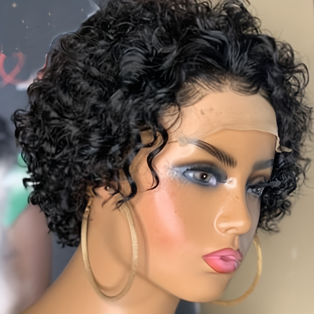 Short Curly Wavy Human Hair Wigs Short Pixie Cut Wigs 13*1 - Temu