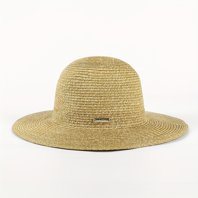 Khaki Casual Straw Sun Hat UV Protection Fedora Cap