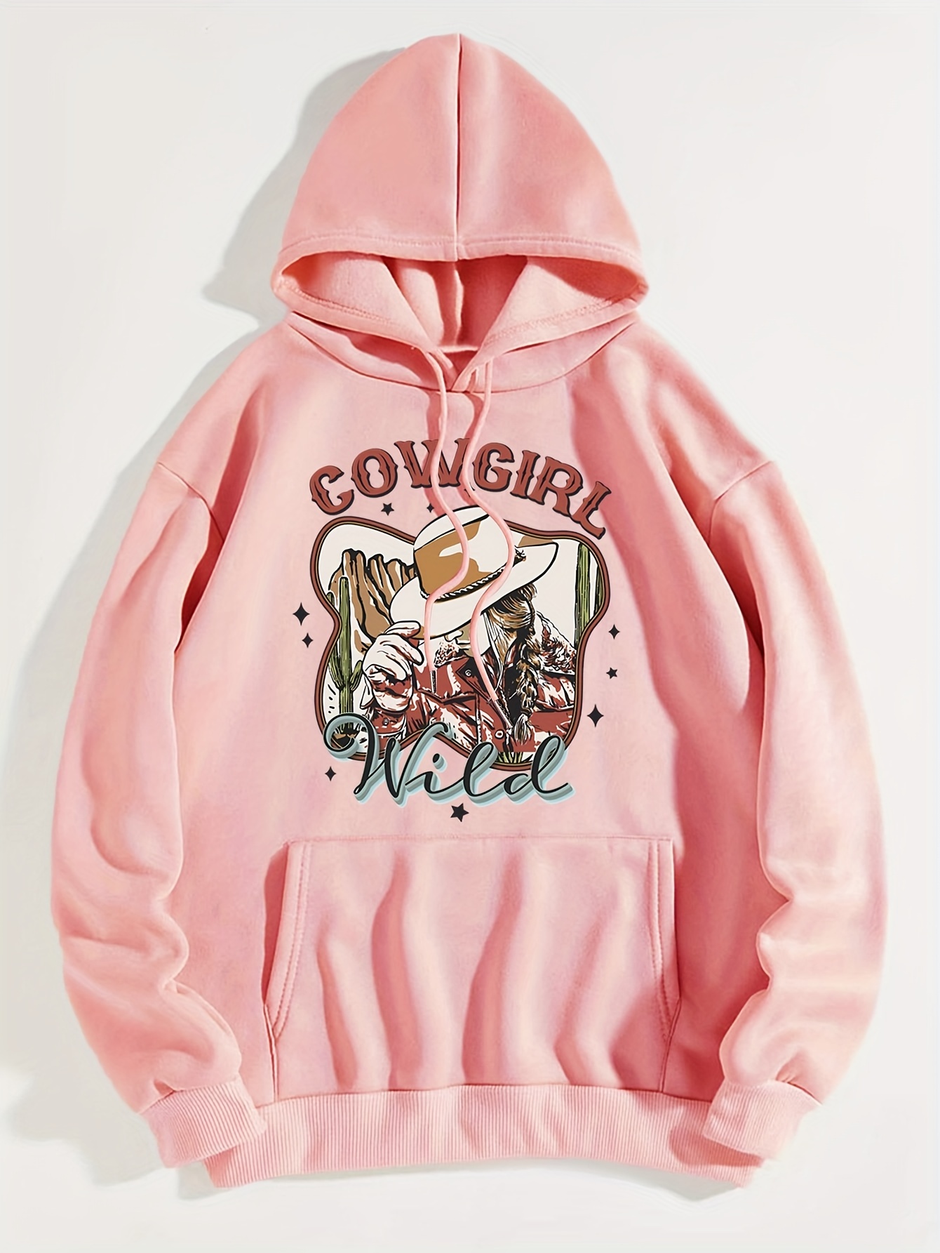 Cowboy Print Hoodie, Casual Pocket Long Sleeve Drawstring Hoodies Sweatshirt,  Women's Clothing - Temu