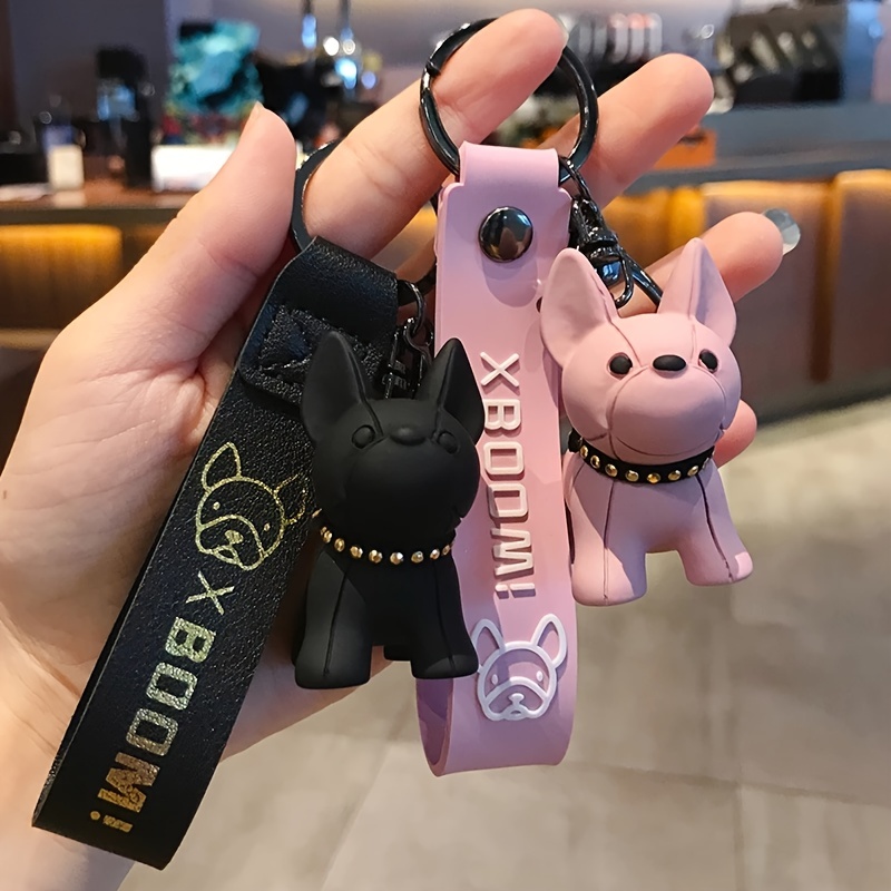 Fashion Punk French Bulldog Keychain PU Leather Dog Keychains for