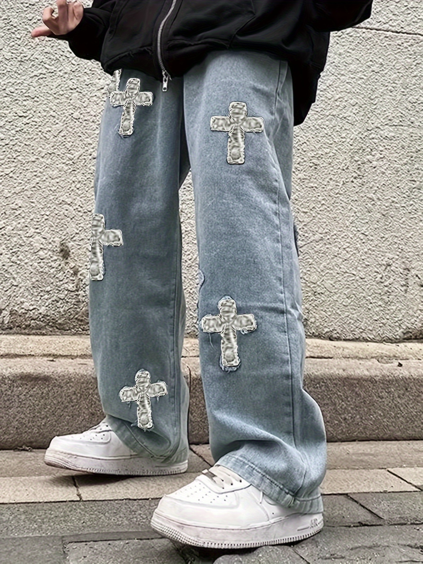 Y2k Star Pattern Loose Fit Baggy Jeans, Men's Casual Street Style Denim  Pants For All Seasons