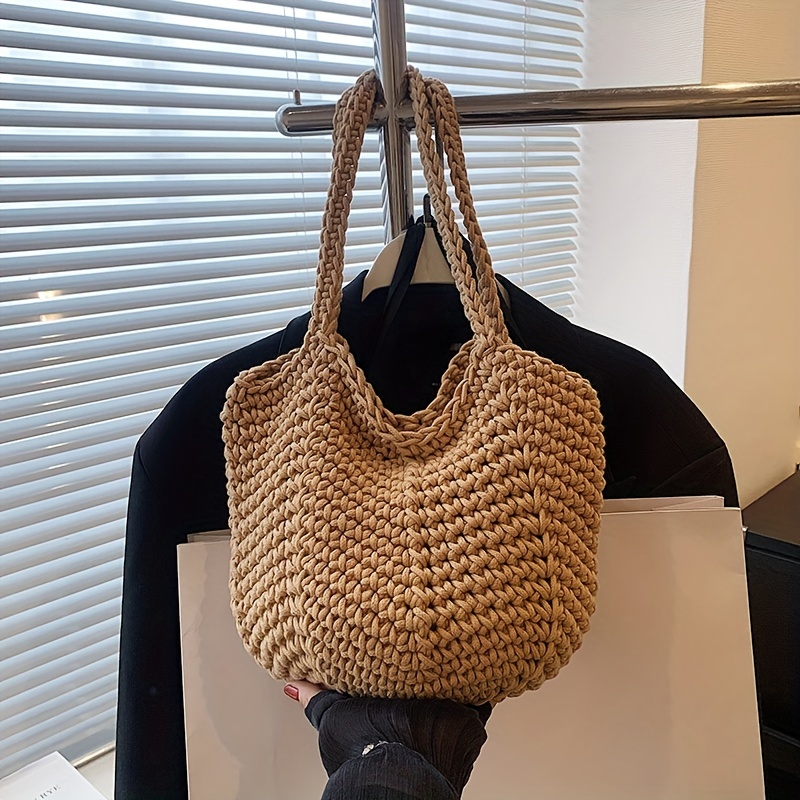 Straw Hollow Out Knitting Tote Bag Large Capacity Handmade