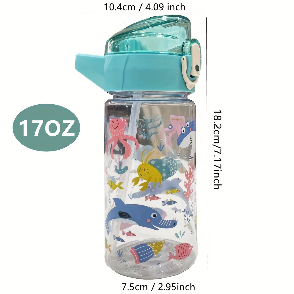 480ML/16.23OZ Kids Cartoon Print Straw Water Bottle Plastic Sippy