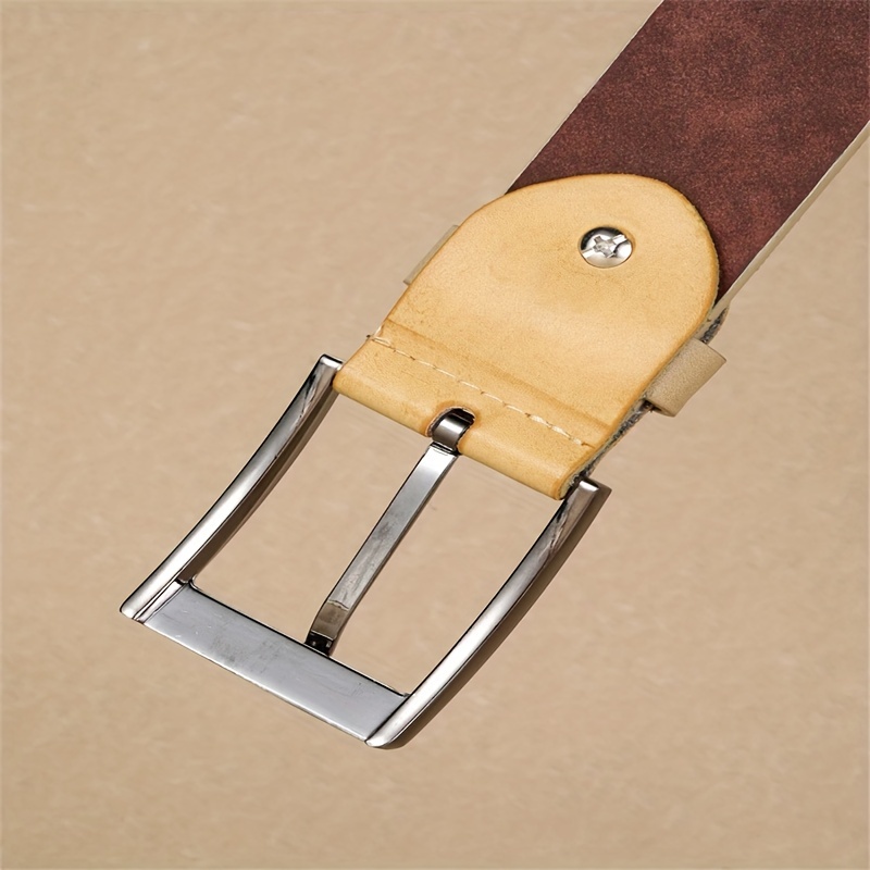 Men's Fashionable Khaki Small Square Print Pu Leather Belt - Temu