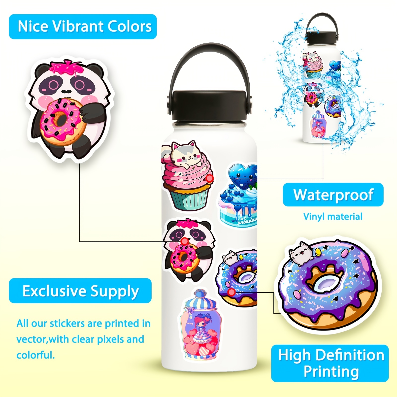 Donut Desserts Stickers Cute Water Bottle Stickers Vinyl - Temu