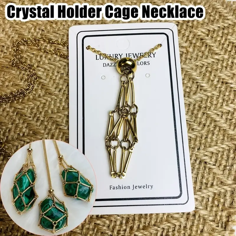 Crystal Stone Holder Necklace, Adjustable Crystal Cage Necklace