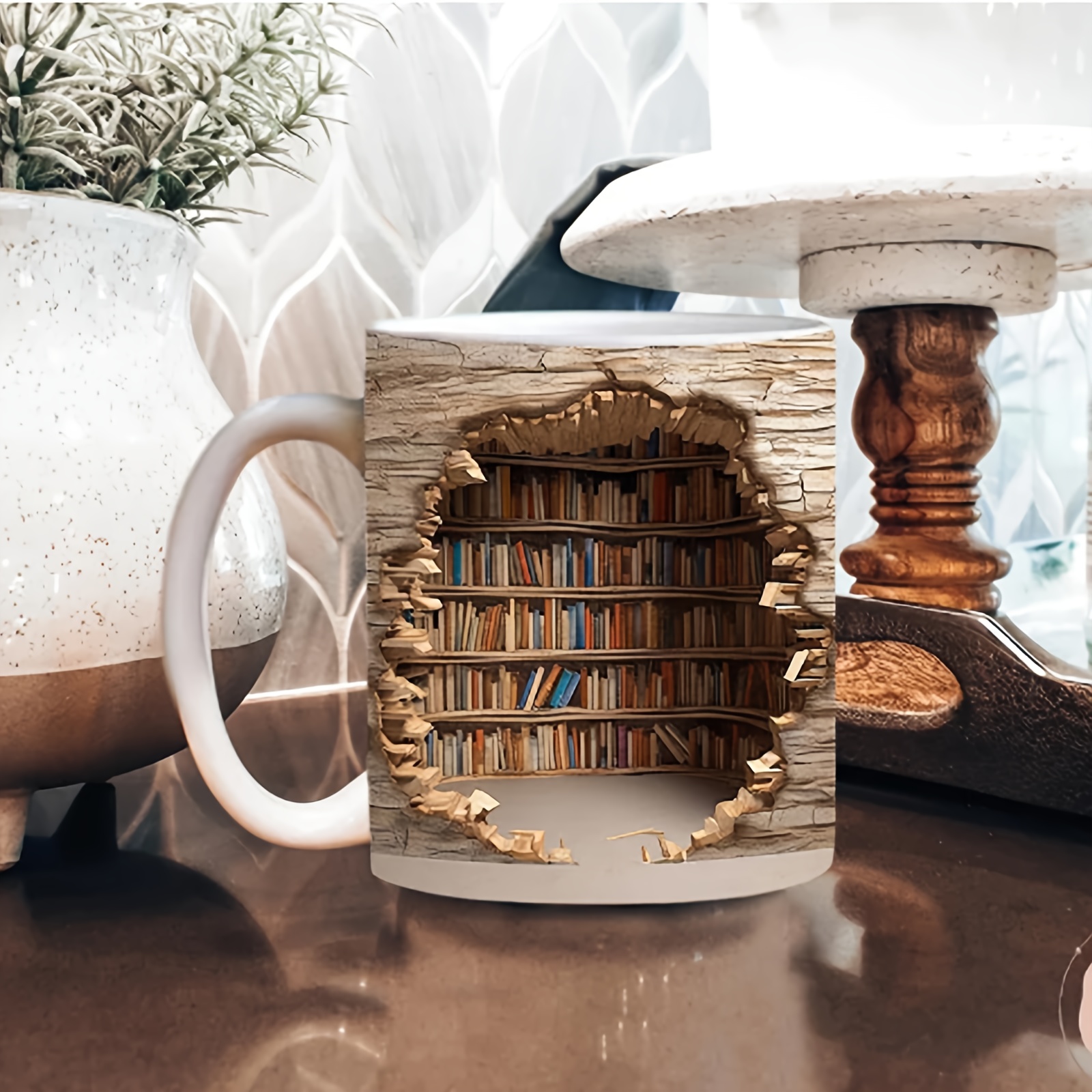 3D Library Bookshelf Mug A Library Shelf Cup Book Lovers Coffee Mug Creative