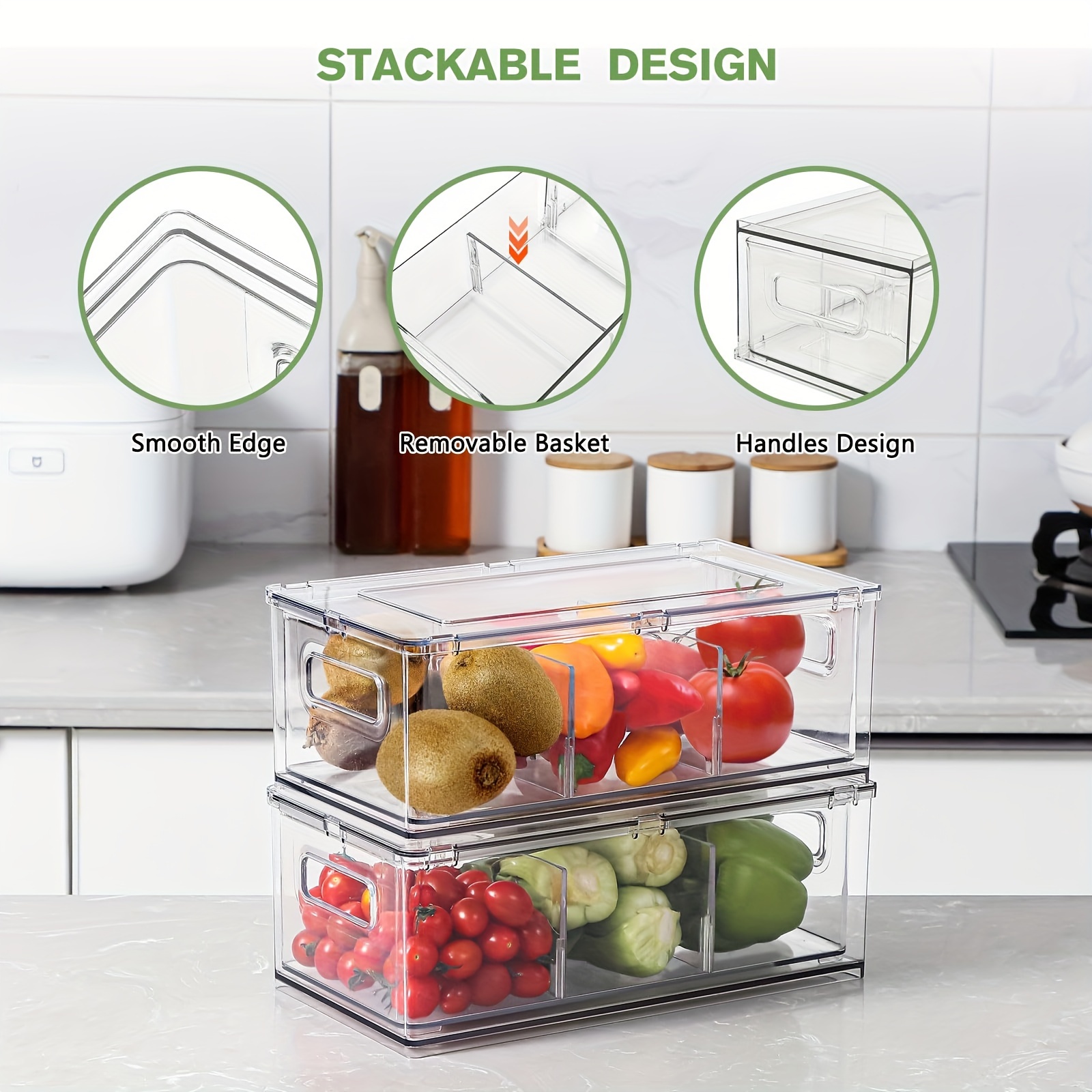 Refrigerator Organizer Bins 6pcs Stackable Clear Plastic Organizers