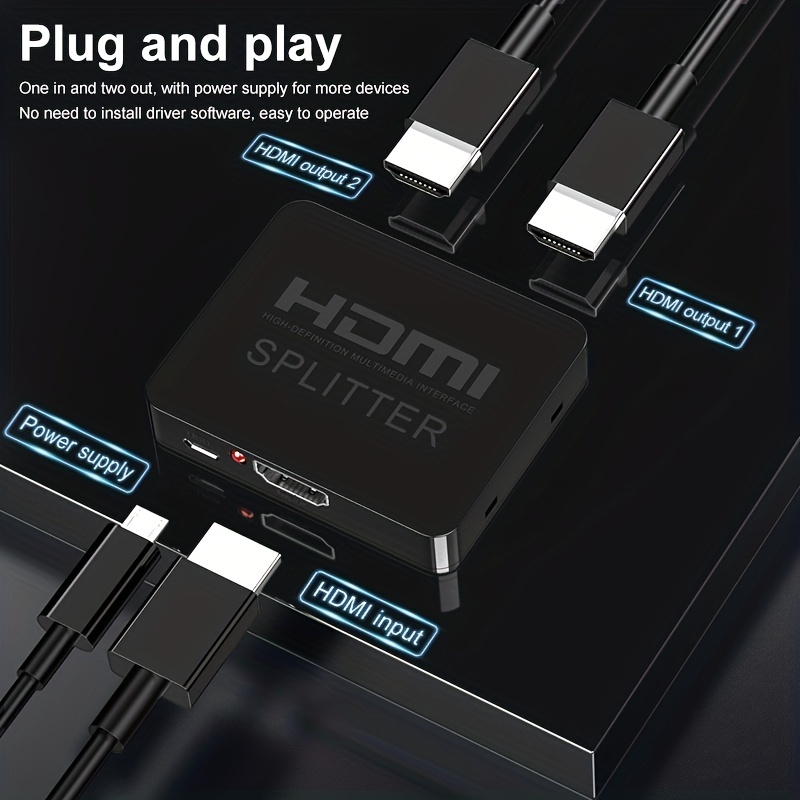 Divisor HDMI 1 en 2 salidas, divisor HDMI 4K para monitores duales, divisor  HDMI 1x2 1 a 2 amplificador compatible con Full HD 1080P 3D para Xbox PS4