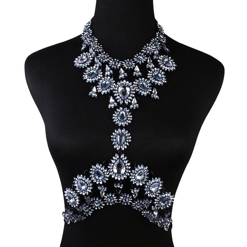 Exaggerated Statement Rhinestones Chest Body Chain Boho - Temu