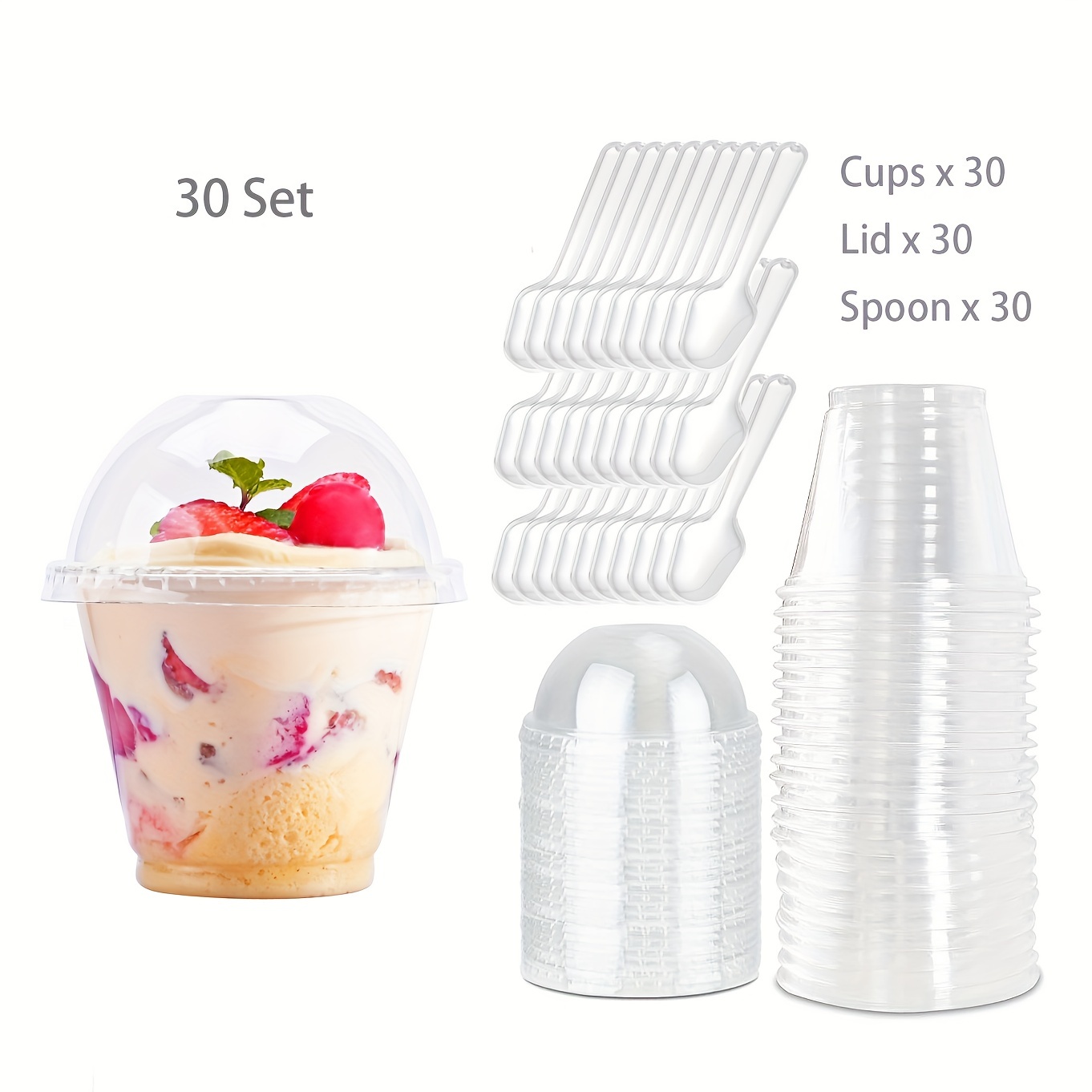 Fresh Salad Cup Set Contains Fork and Portion Cups with Lids,Lunch Box,Yogurt Shaker Cup,Parfait Pudding Dessert Cups,1000ml/33.8 fl.oz, White