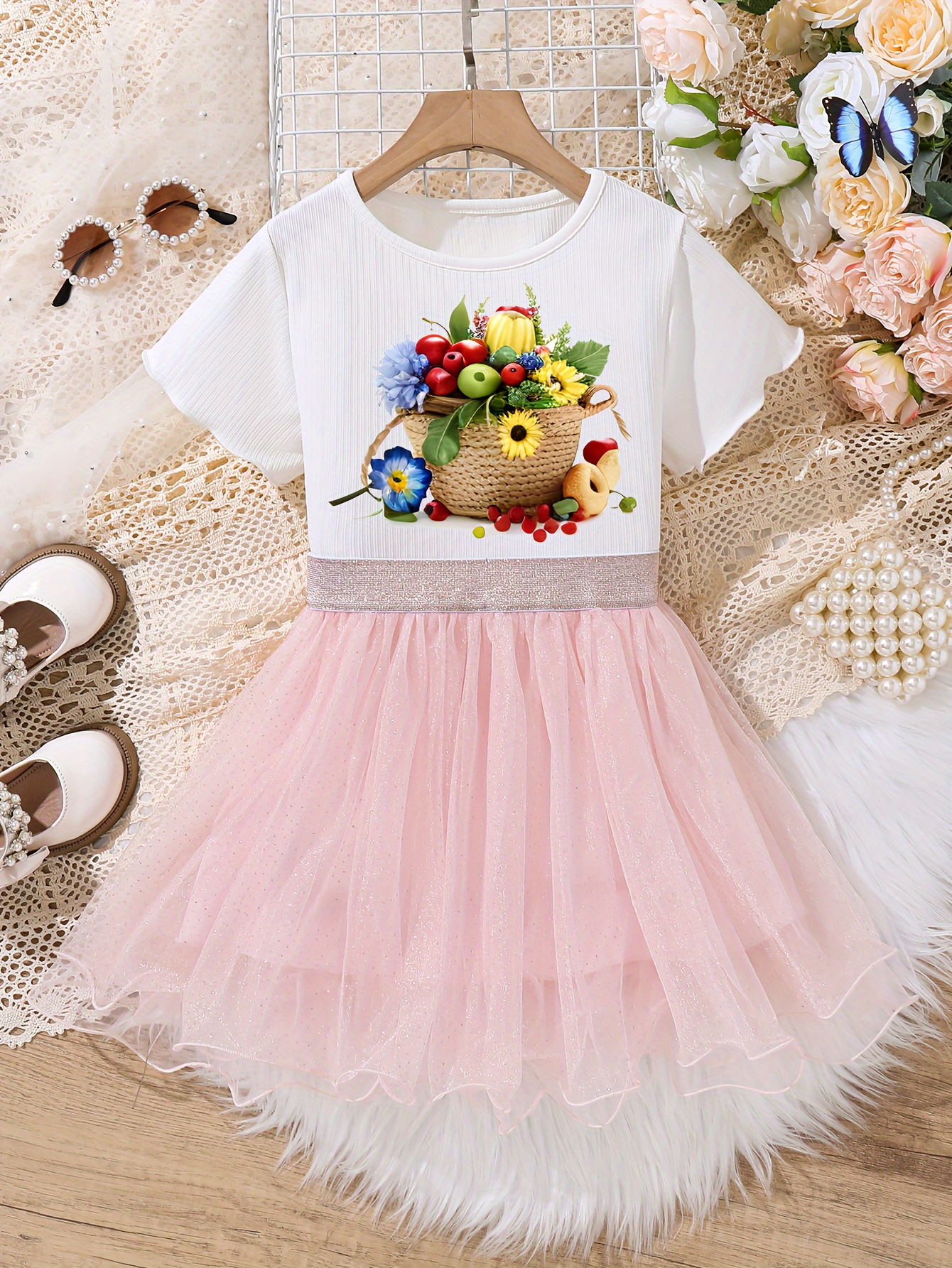 Solid Bow Decor Short-sleeve Pink Baby Dress