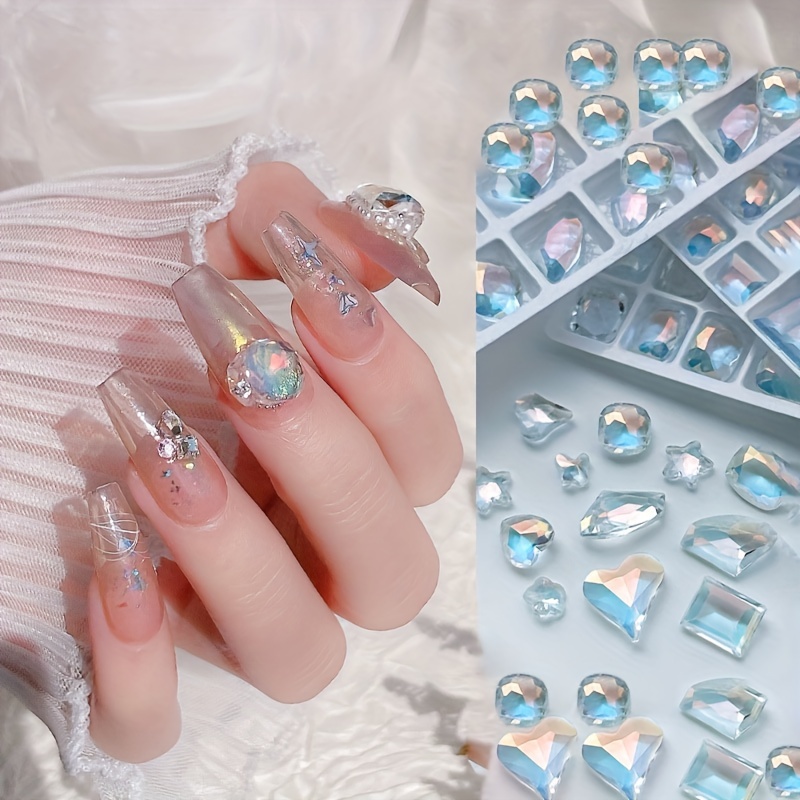 Crystal Nail Art Rhinestones Glass Nail Stones Shiny Flatback 3D DIY Nail  Art Decoration Shiny Stones Mixed Size Gems Crystal
