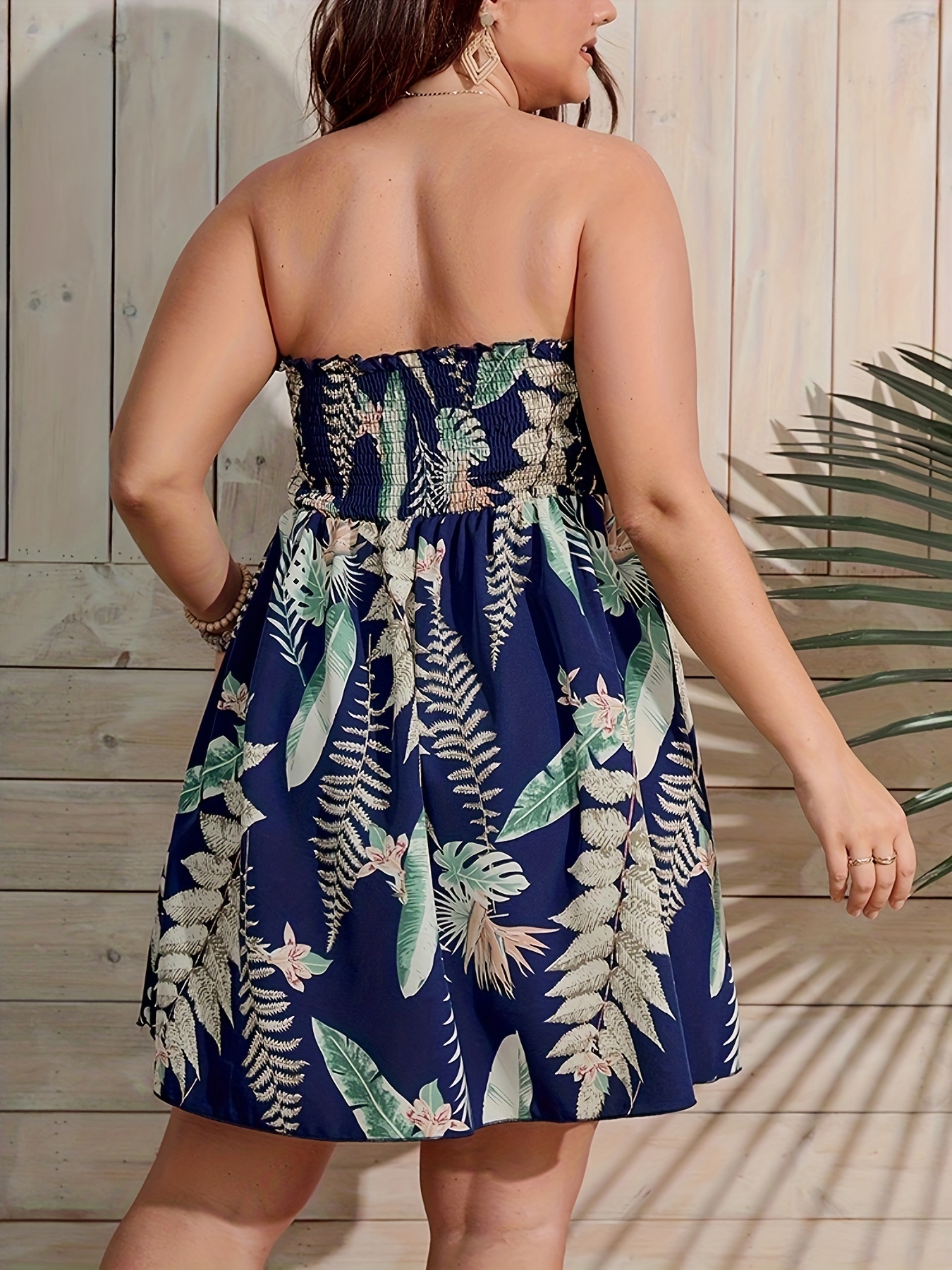 WOMENS PLUS SIZE 1XL STRAPLESS TROPICAL DRESS - clothing
