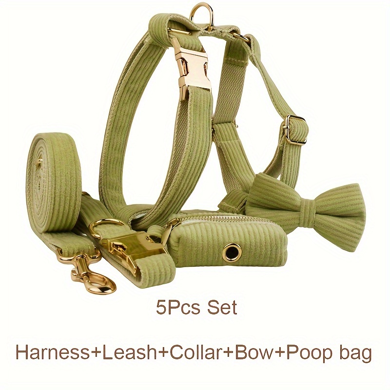 TEMU [customized] Corduroy Pet Collar Dog Collar Outdoor Dog Walking Leash Tow Rope Dog Collar Neck Cover, Adjustable Collar With Bow ( Set)