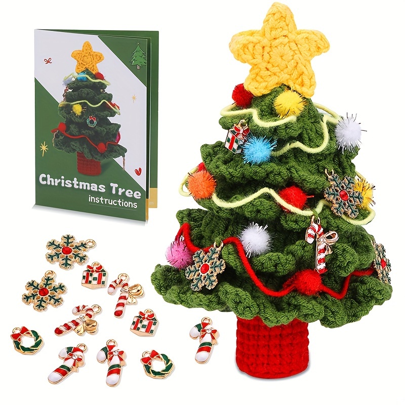 Christmas Crochet Kit for Beginners,Cute Christmas Tree Crochet Kit DIY Gift for Starters Adult Kids with Detailed Instruction and Video Tutorials