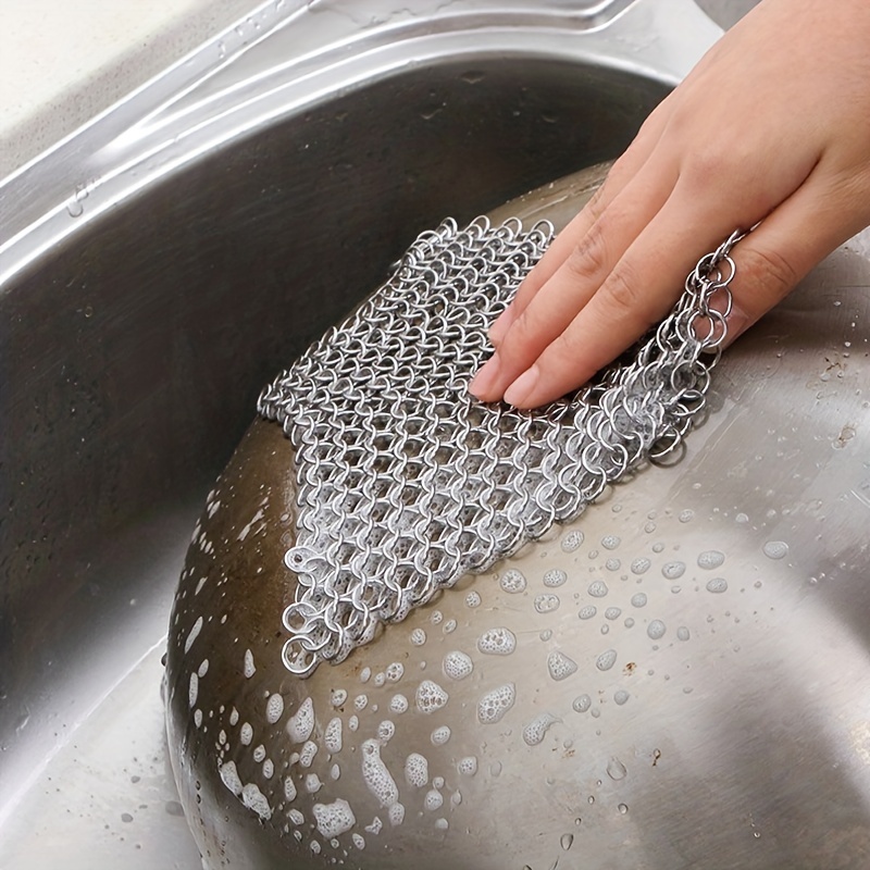 1pc Stainless Steel Chainmail Scrubber, Silver Ultimate Pot Brush For Bowl,  Plate, Pot