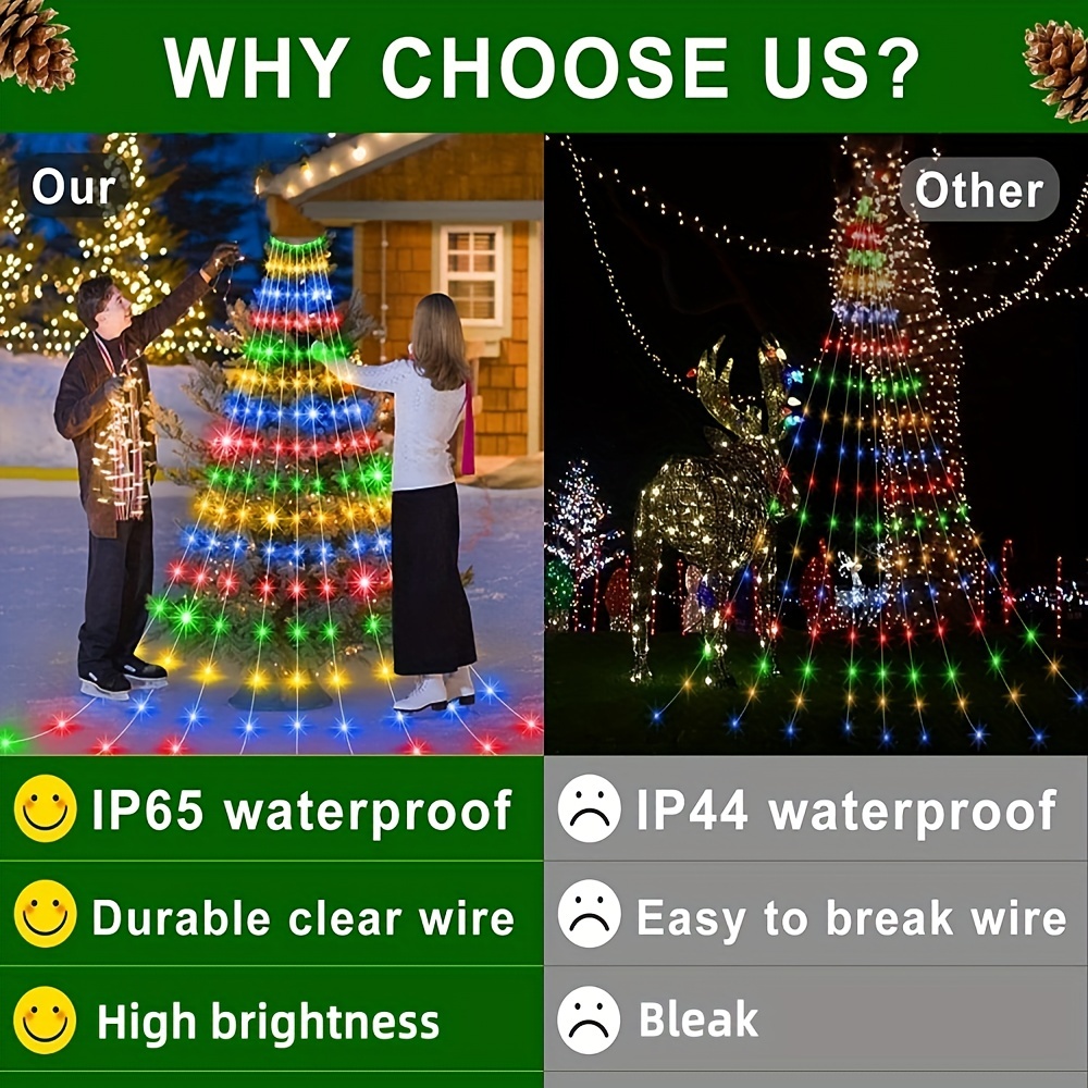 1pc christmas decoration outdoor star lights 180led waterfall christmas tree lights 8 modes usb plug hanging fairy light ip65 waterproof lamp for yard patio roof holiday halloween christmas decorations details 3