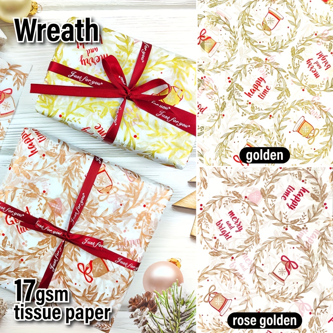 Christmas Tissue Paper, 100 Sheets Gift Wrap Tissue in 10 Different Designs  14 x 20 Inches Xmas Tissue Paper Bulk for Gift Wrapping Wine Bottles DIY
