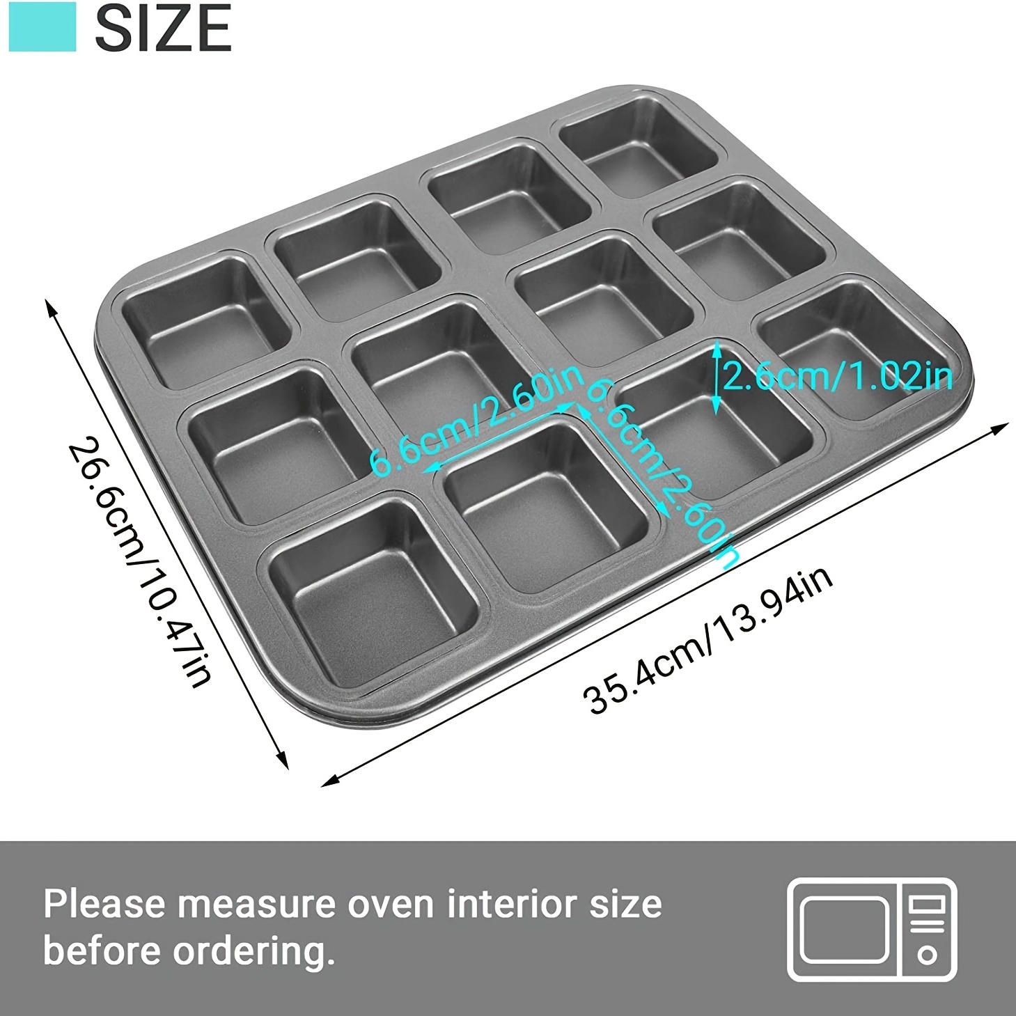 Eoonfirst Black Brownie Pan With Dividers, 1 Set 12 Square Cavity Mini Cake  Non Stick Baking