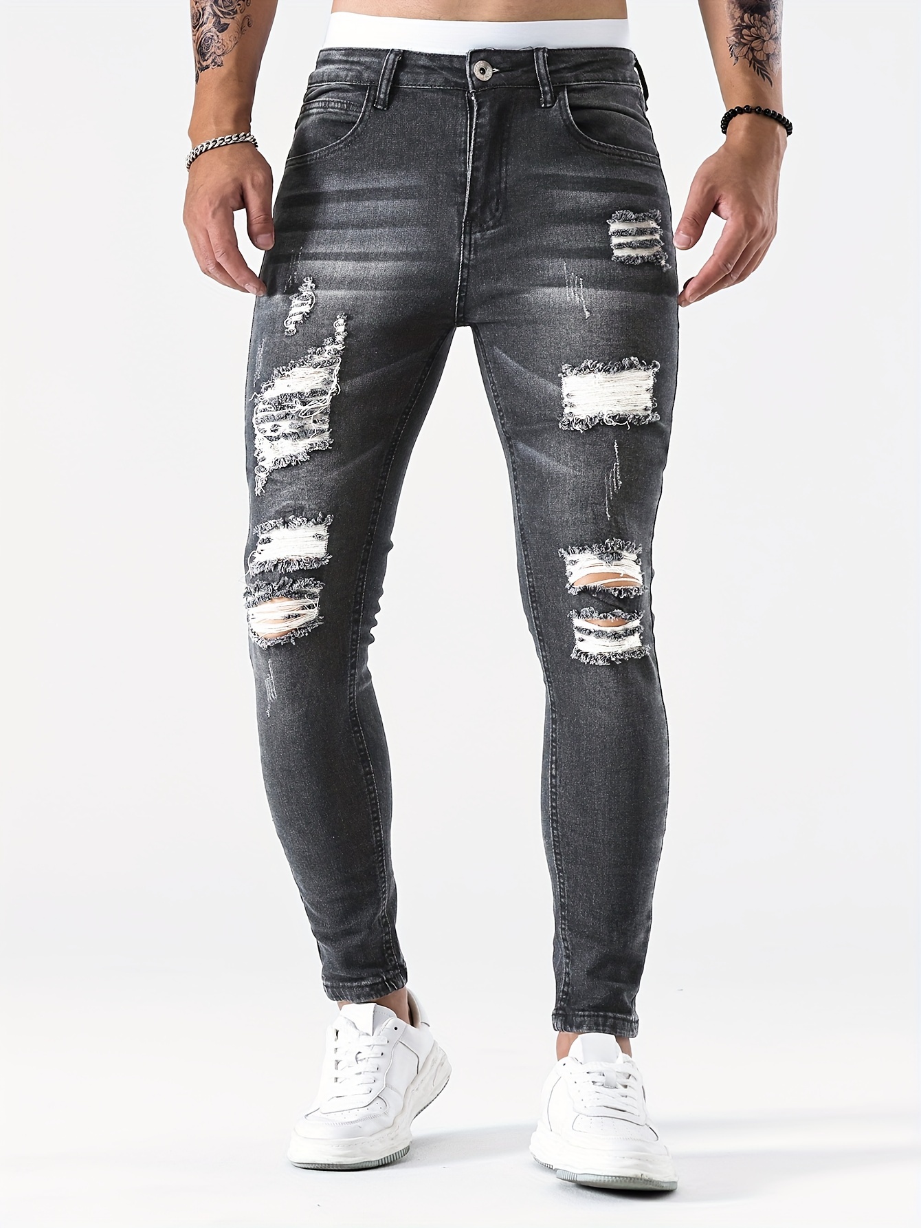Slim Fit Ripped Jeans Men's Casual Street Style Distressed - Temu Mexico