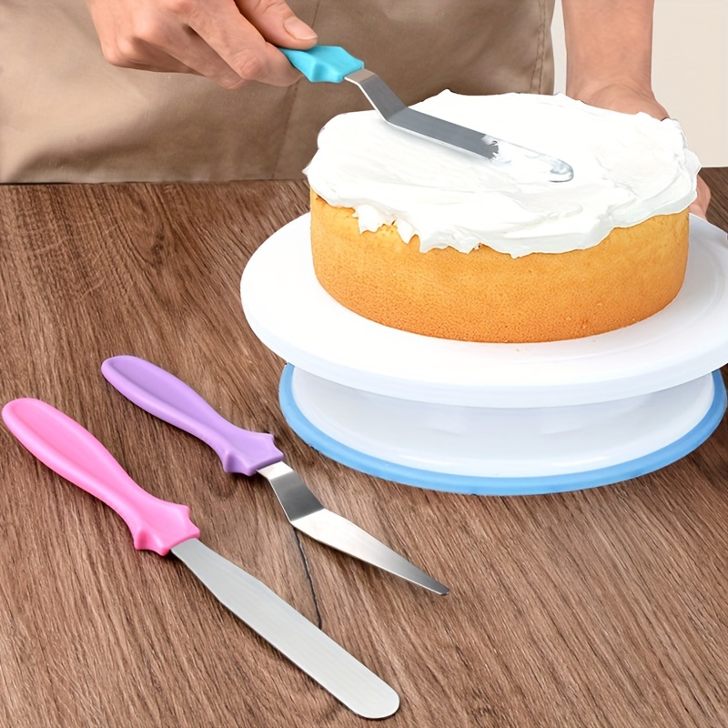 Cake Decorating Turntable,Cake Decorating Supplies with Decorating Comb/Icing Smoother(3pcs),2 Icing Spatula with Sided & Angled