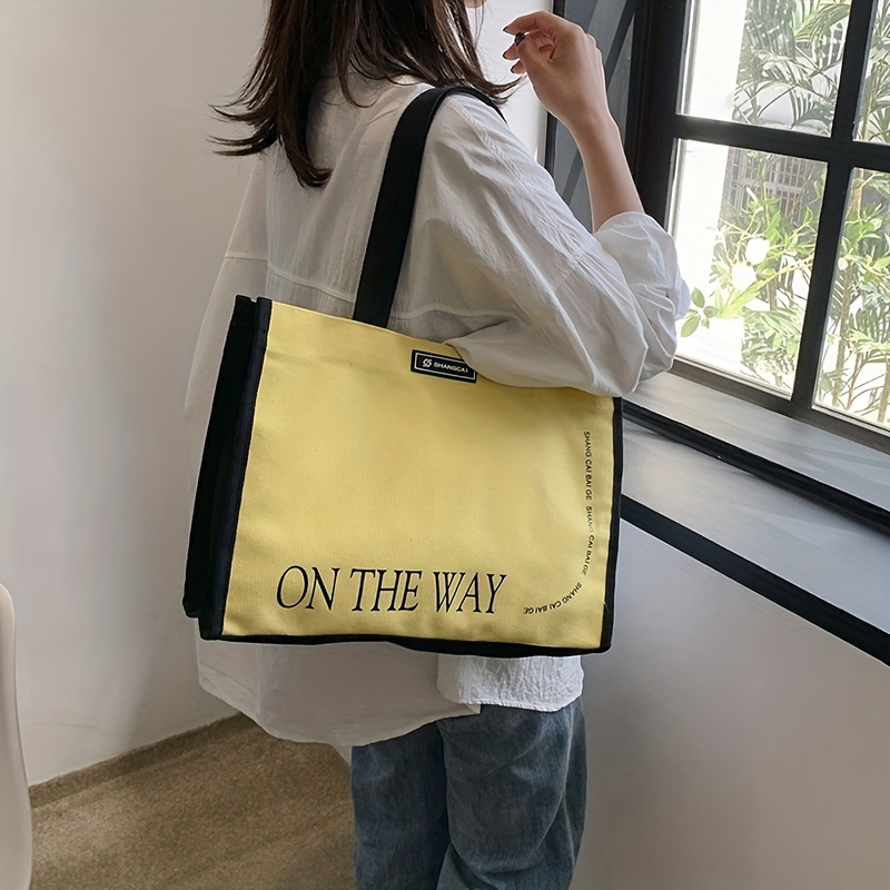 Letter Printed Minimalist Fashionable Casual Tote Bag, Large Capacity For  School, Work And Daily Use