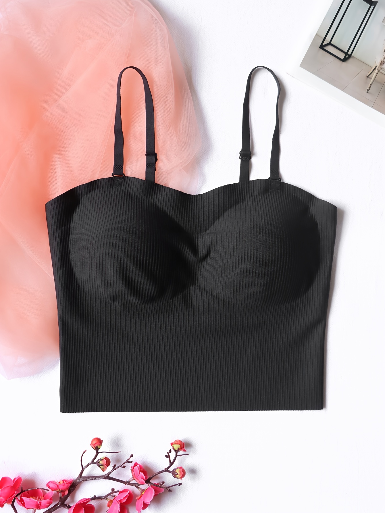 Solid Ribbed Wireless Bras Comfy Breathable Stretch - Temu
