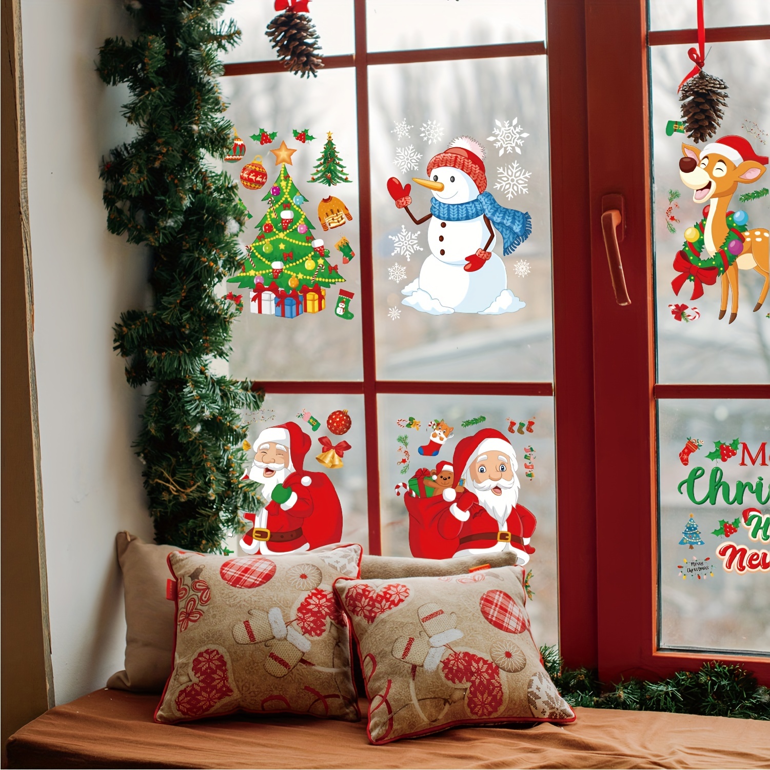 6pcs Christmas Window Stickers - Self-adhesive Holiday Wall Decorations