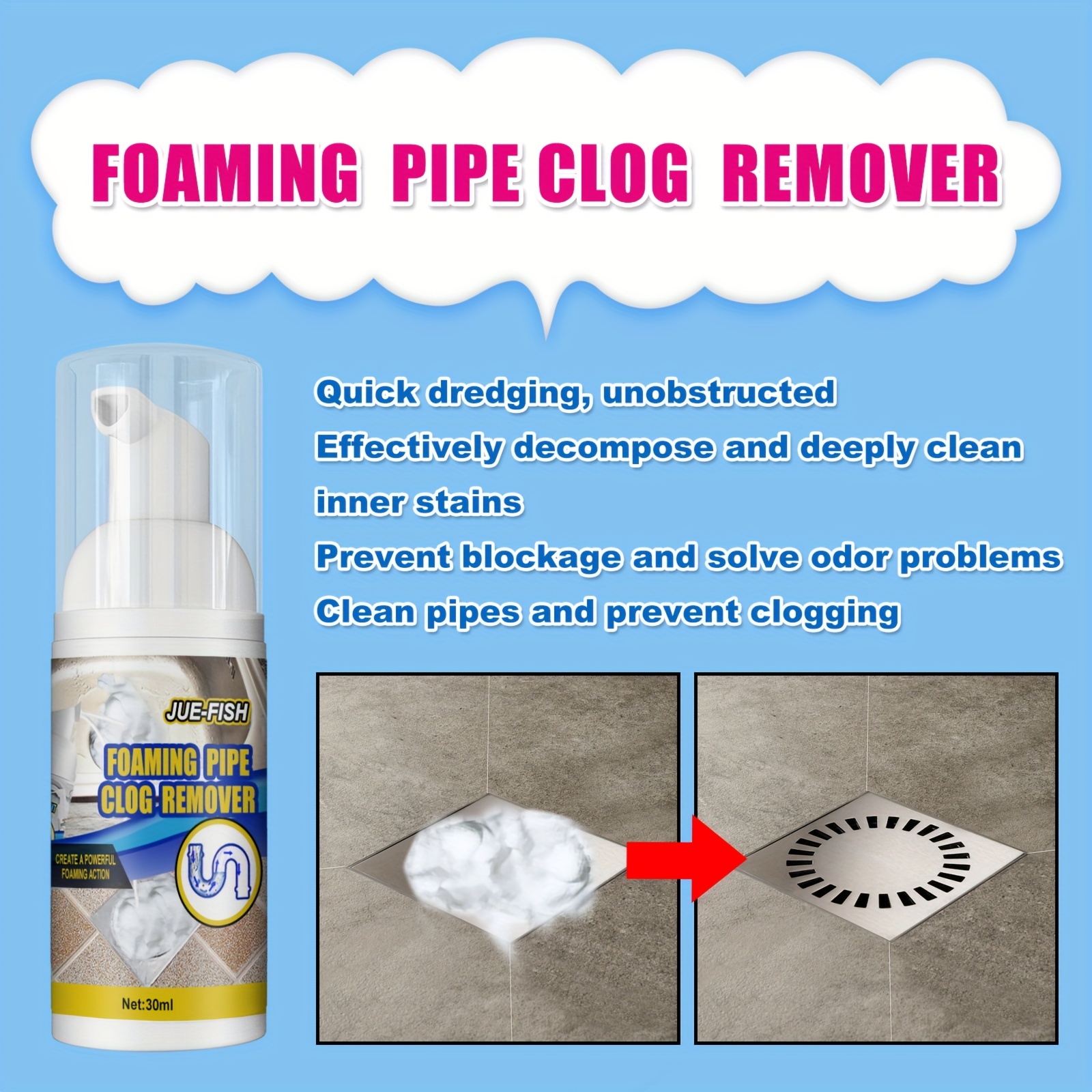 Toilet Clog Remover Pipe Foam Cleaner Drain Clog Remover And - Temu