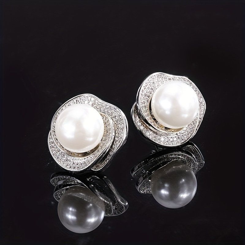 Rhinestone & Pearl Ring Earrings Necklace Set