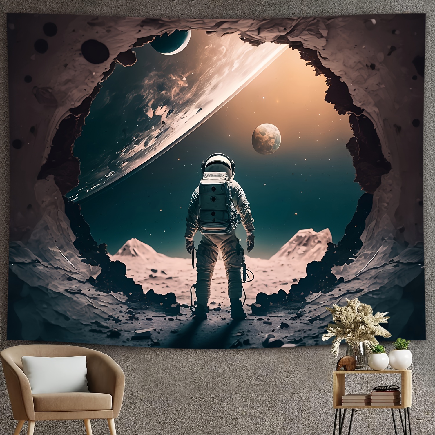 Space Astronaut Tapestry Wall Hanging Abstract Art Hippie - Temu