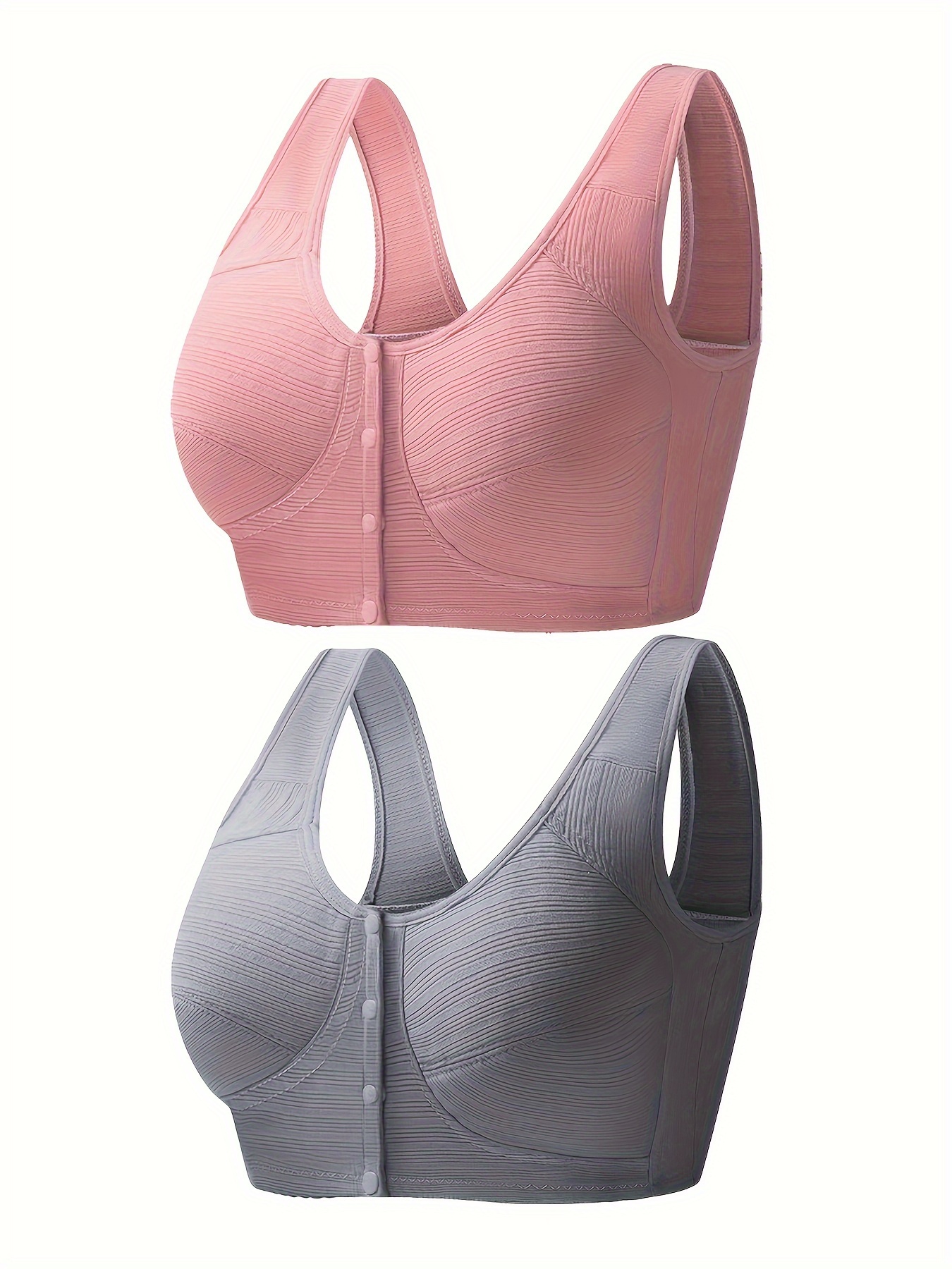 Simple Solid Ribbed Bralette Bra Front Button Wireless Full - Temu