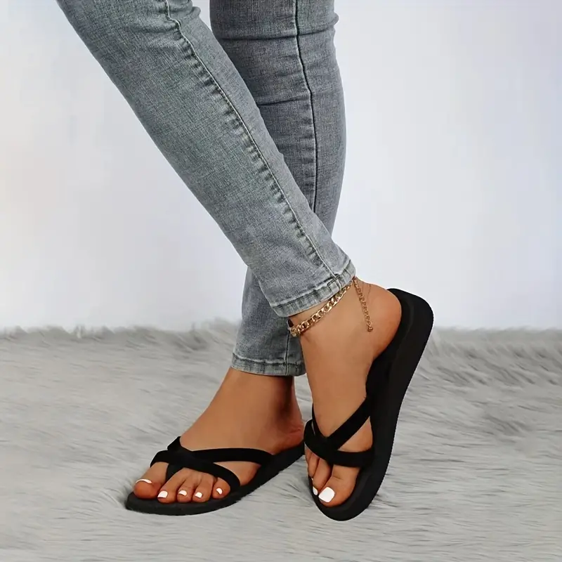 Women's Black Thong Sandals Open Toe Flip Flop Slides Thick - Temu