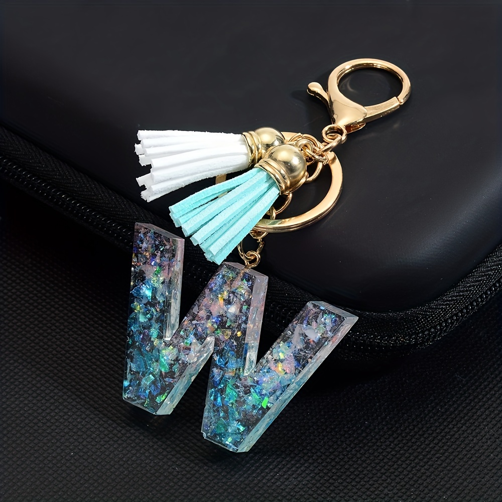 1pc Initial Letter Shape Keychains A-M English Letter Keychain Pendant with Plush Ball Resin Pendant Bag Purse Ornament,Temu