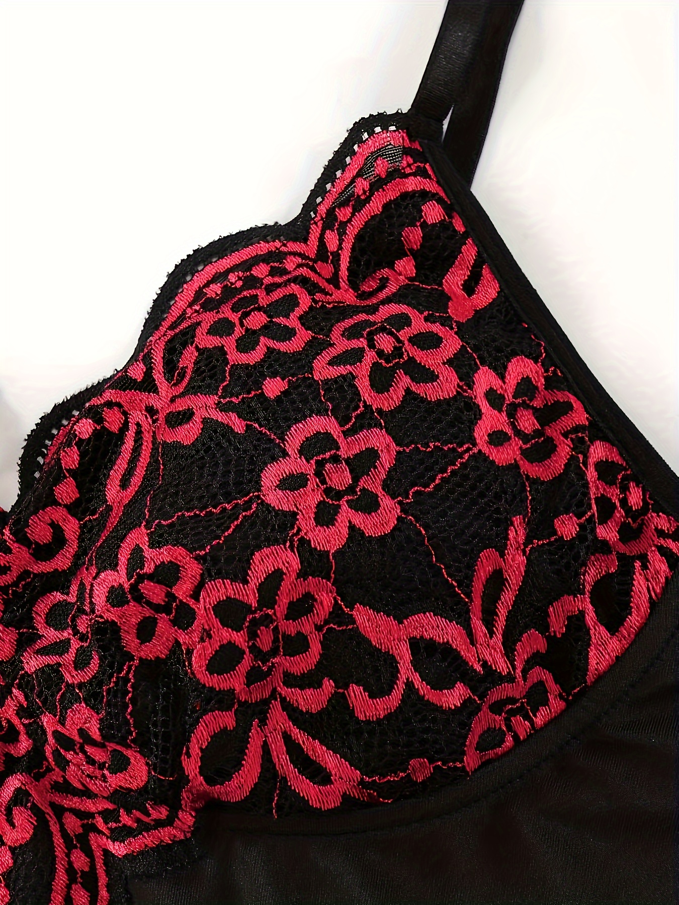 Plus Size Frenchy Bra Women's Plus Flora Embroidery Contrast - Temu