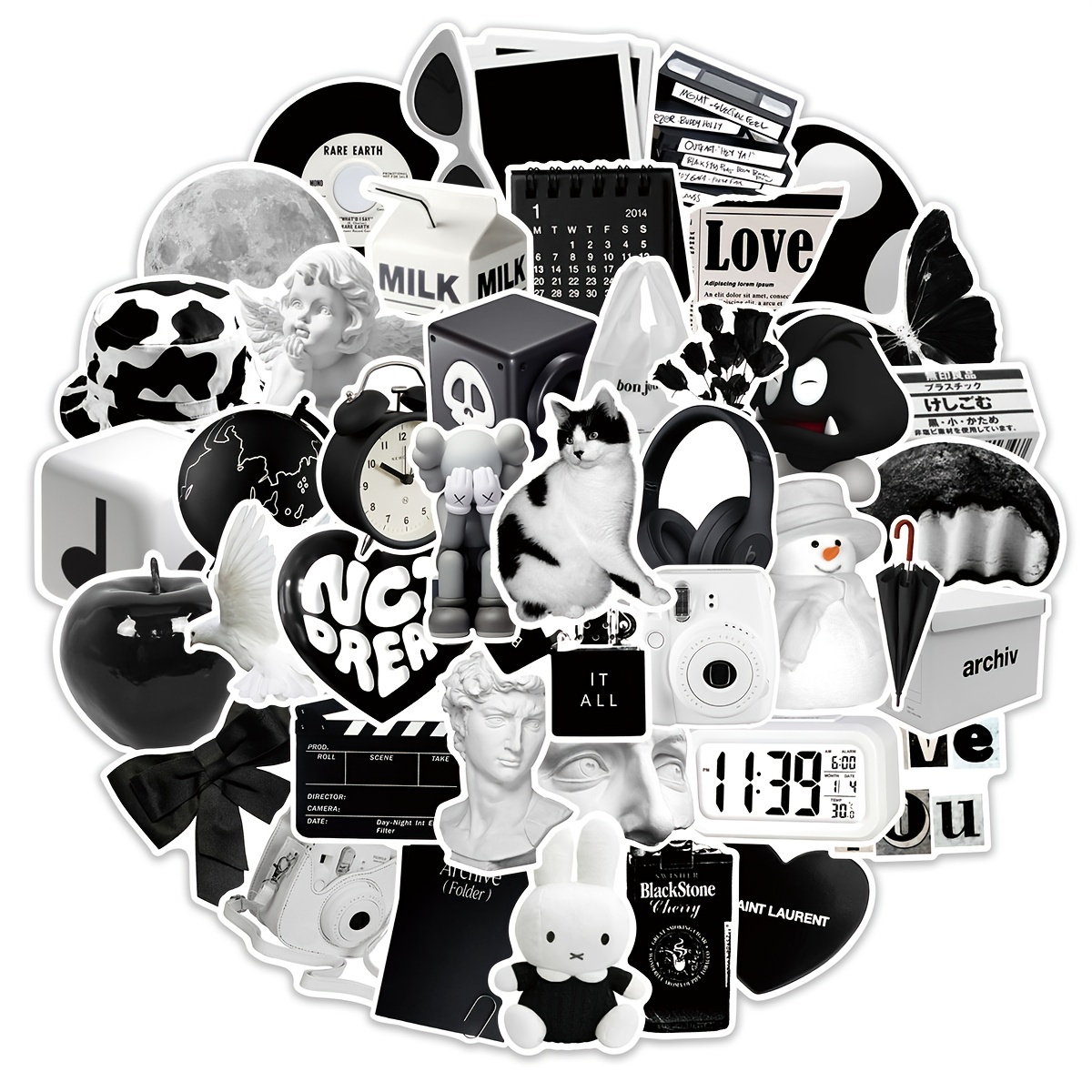 Cool Aesthetic Stickers Black White Variety Vinyl Decals For - Temu